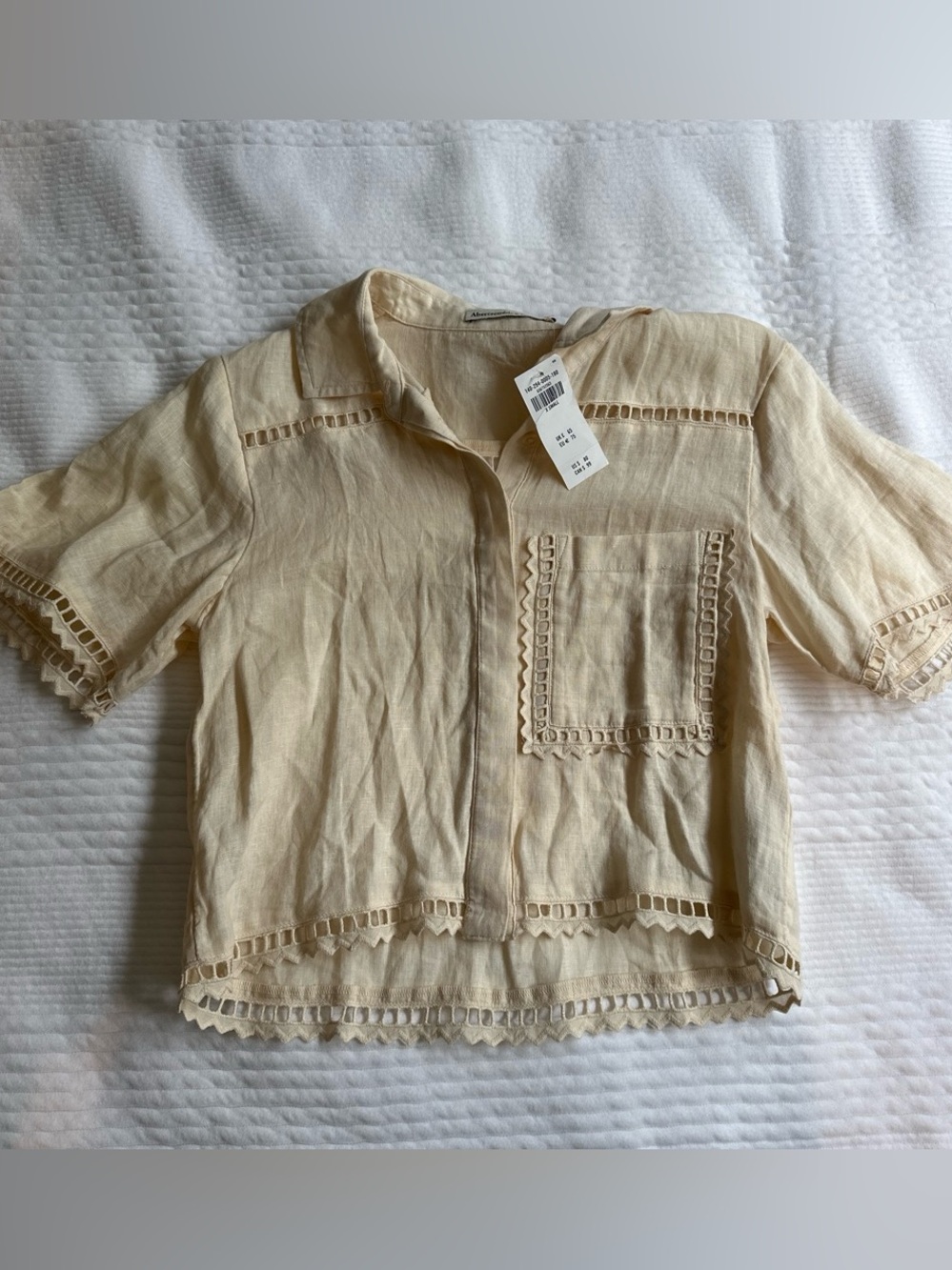Abercrombie & Fitch Cream Crochet-Trim Button Front Top